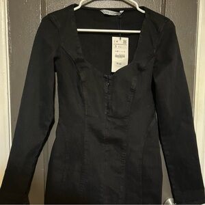 Zara Black Long-Sleeve Denim Dress